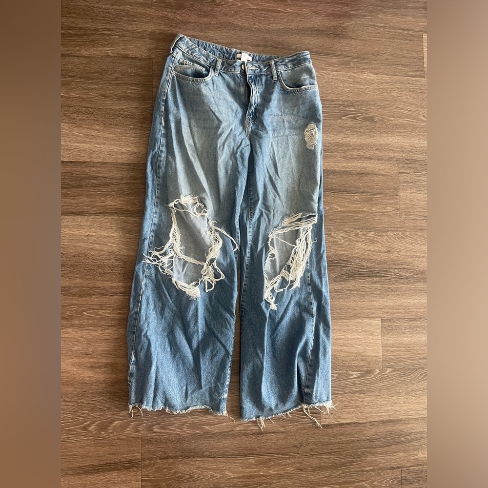 Forever 21 Light Blue Distressed Flare Jeans